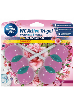 Гелевый подвесной блок для туалета Ambi Pur WC Active Tri-gel Роза и лилия, 2х45 г